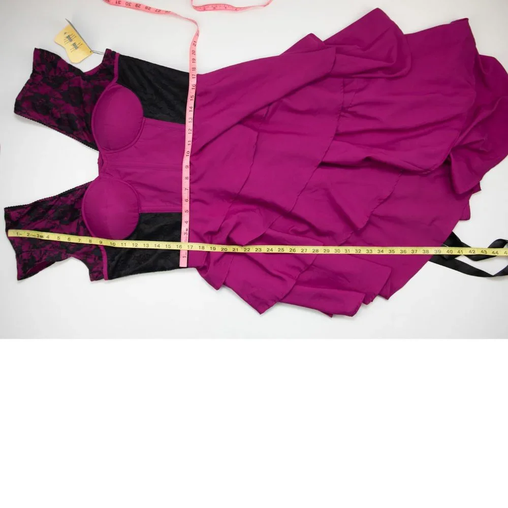 Corset Story Dress Waterfall Mesh & Lace Corseted Evening Magenta 38" XL New - Picture 10 of 11